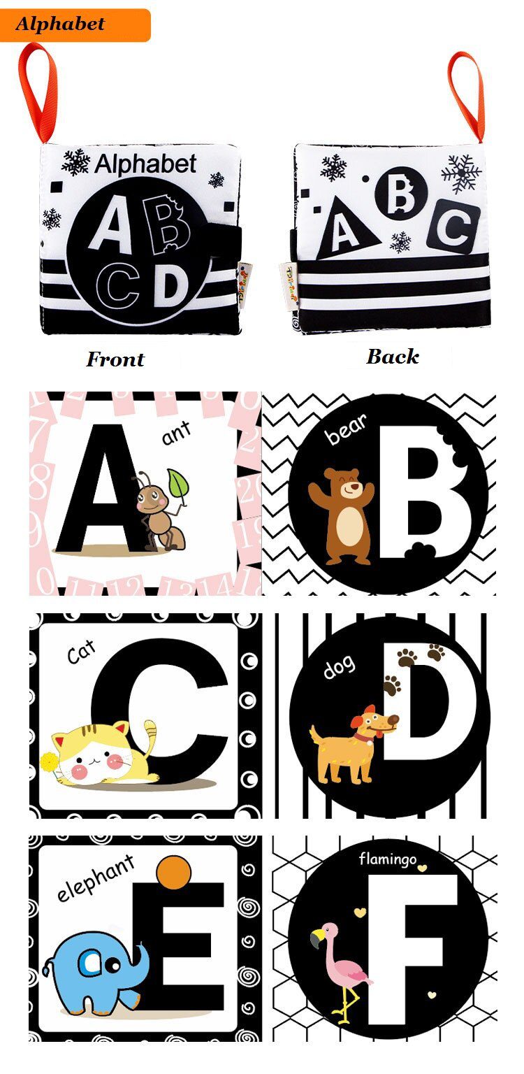 Montessori Baby Visual Stimulation Card Black White High Contrast Flash Cards for Kids Educational Sensory Book Baby Flashcard