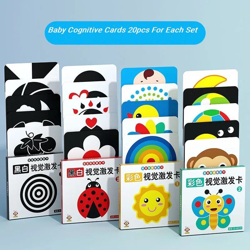 Montessori Baby Visual Stimulation Card Black White High Contrast Flash Cards for Kids Educational Sensory Book Baby Flashcard