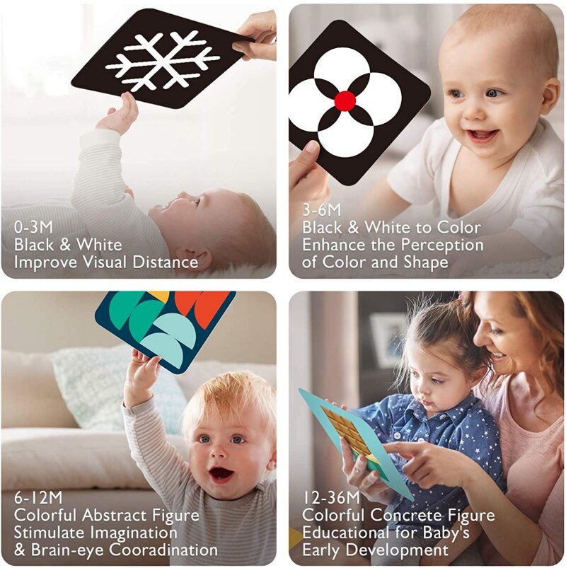 Montessori Baby Visual Stimulation Card Black White High Contrast Flash Cards for Kids Educational Sensory Book Baby Flashcard