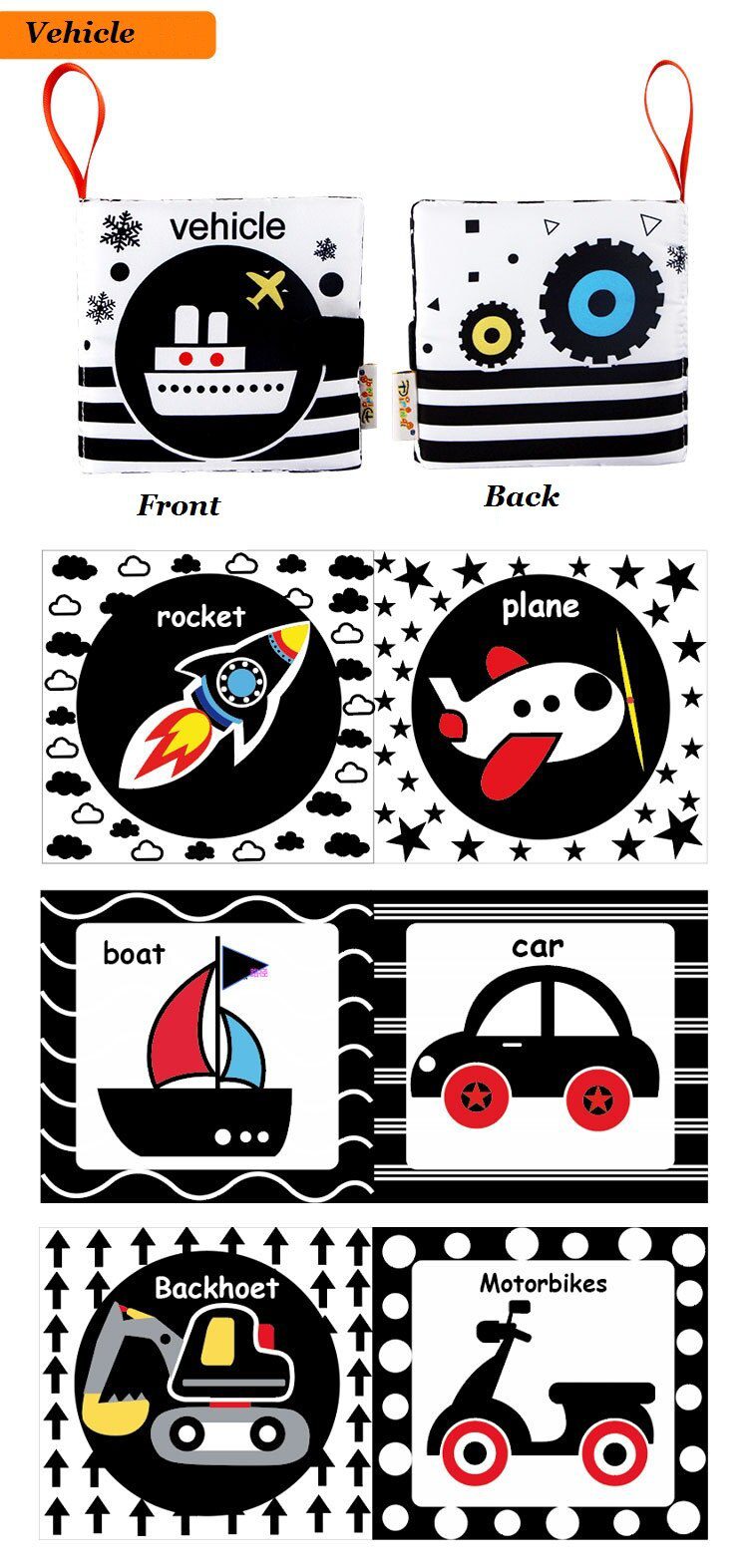 Montessori Baby Visual Stimulation Card Black White High Contrast Flash Cards for Kids Educational Sensory Book Baby Flashcard