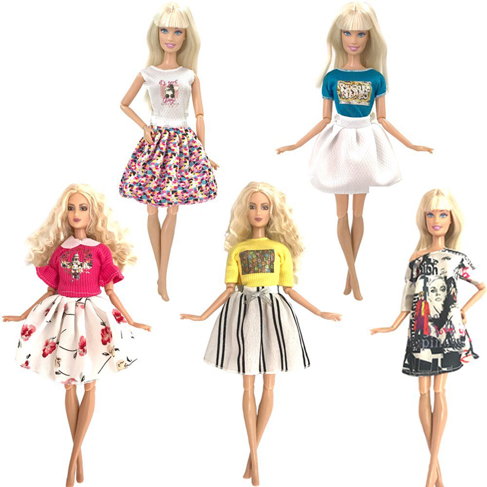NK 5 Set Hot Sale Princess Fashion Outfits Wear Casual Dress Shirt Skirt  Clothes For Barbie Accessories Doll Girl Gift  Toy JJ