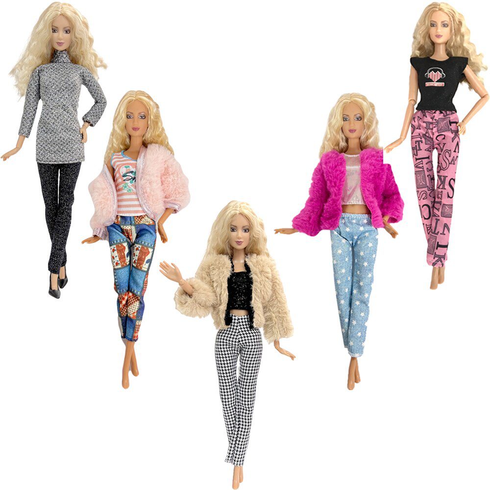 NK 5 Set Hot Sale Princess Fashion Outfits Wear Casual Dress Shirt Skirt  Clothes For Barbie Accessories Doll Girl Gift  Toy JJ