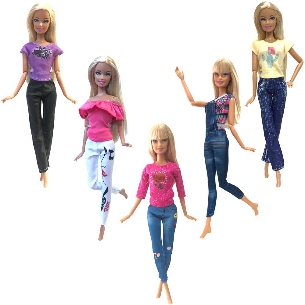 NK 5 Set Hot Sale Princess Fashion Outfits Wear Casual Dress Shirt Skirt  Clothes For Barbie Accessories Doll Girl Gift  Toy JJ