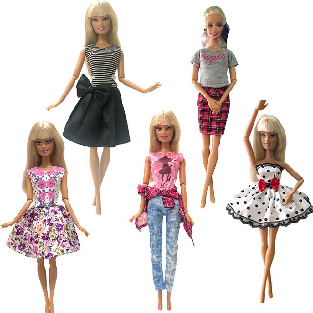 NK 5 Set Hot Sale Princess Fashion Outfits Wear Casual Dress Shirt Skirt  Clothes For Barbie Accessories Doll Girl Gift  Toy JJ