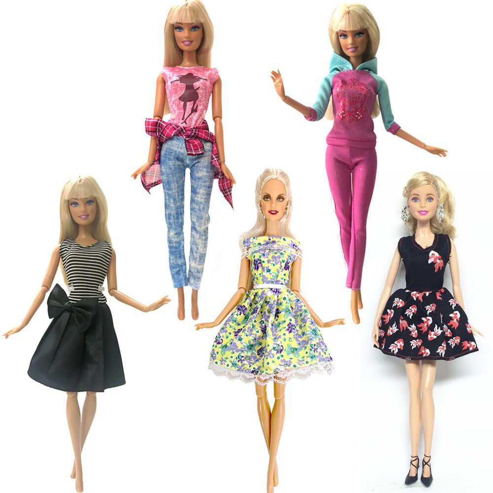 NK 5 Set Hot Sale Princess Fashion Outfits Wear Casual Dress Shirt Skirt  Clothes For Barbie Accessories Doll Girl Gift  Toy JJ
