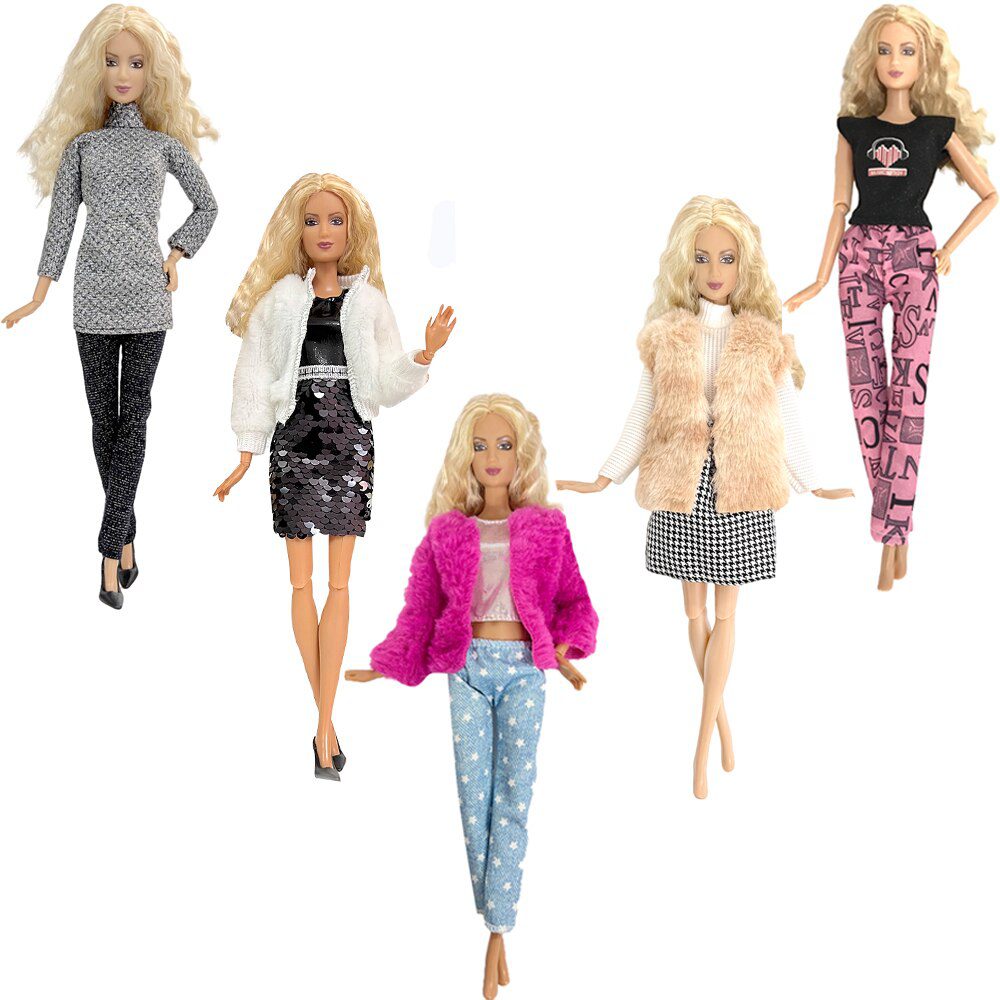NK 5 Set Hot Sale Princess Fashion Outfits Wear Casual Dress Shirt Skirt  Clothes For Barbie Accessories Doll Girl Gift  Toy JJ