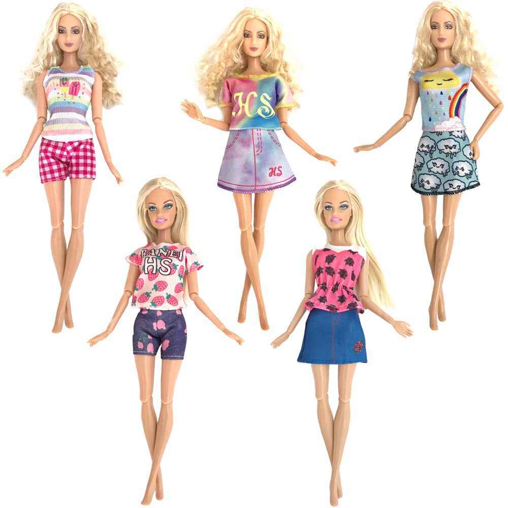 NK 5 Set Hot Sale Princess Fashion Outfits Wear Casual Dress Shirt Skirt  Clothes For Barbie Accessories Doll Girl Gift  Toy JJ