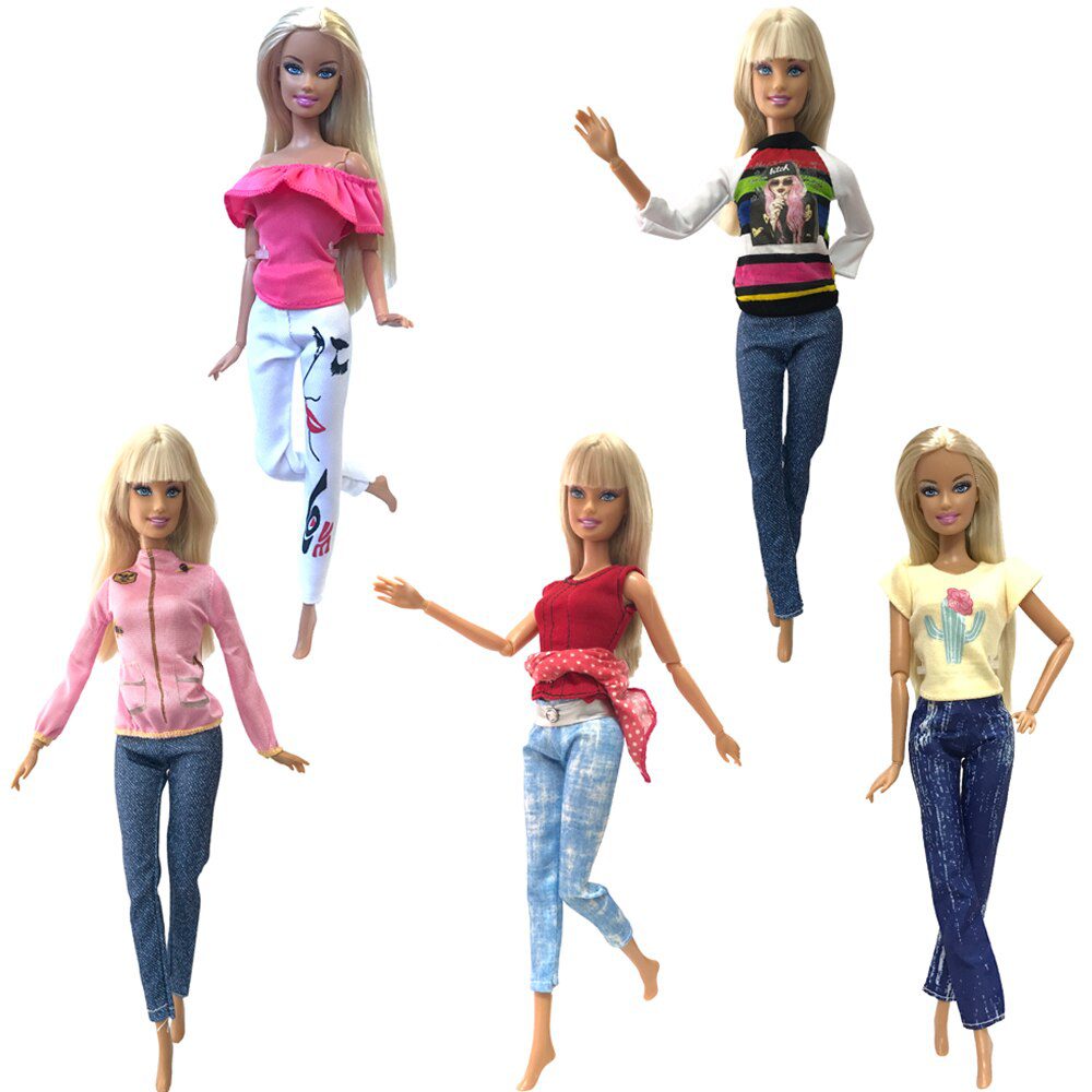 NK 5 Set Hot Sale Princess Fashion Outfits Wear Casual Dress Shirt Skirt  Clothes For Barbie Accessories Doll Girl Gift  Toy JJ