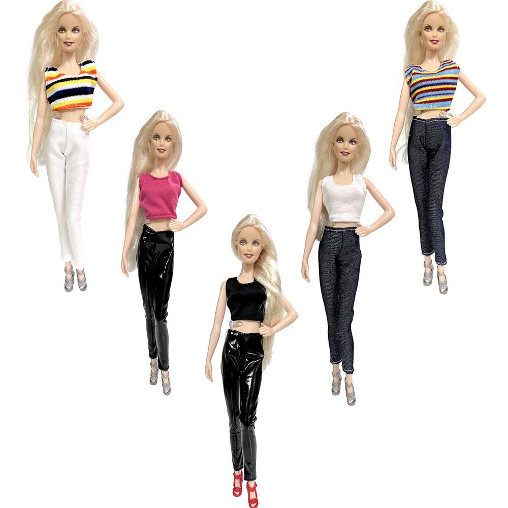 NK 5 Set Hot Sale Princess Fashion Outfits Wear Casual Dress Shirt Skirt  Clothes For Barbie Accessories Doll Girl Gift  Toy JJ