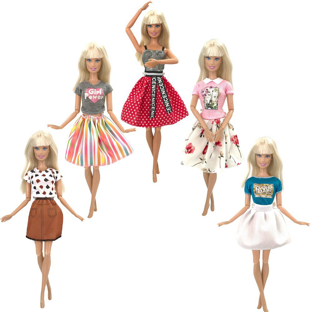 NK 5 Set Hot Sale Princess Fashion Outfits Wear Casual Dress Shirt Skirt  Clothes For Barbie Accessories Doll Girl Gift  Toy JJ
