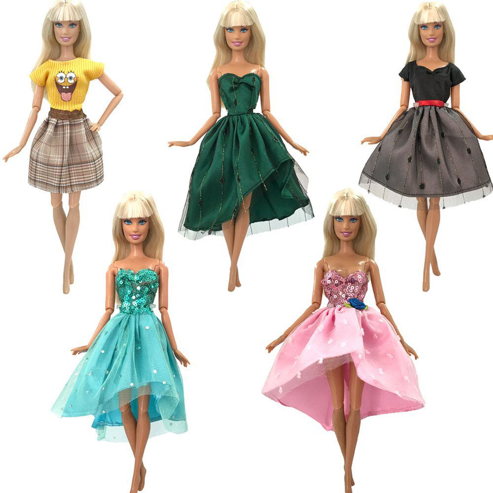 NK 5 Set Hot Sale Princess Fashion Outfits Wear Casual Dress Shirt Skirt  Clothes For Barbie Accessories Doll Girl Gift  Toy JJ