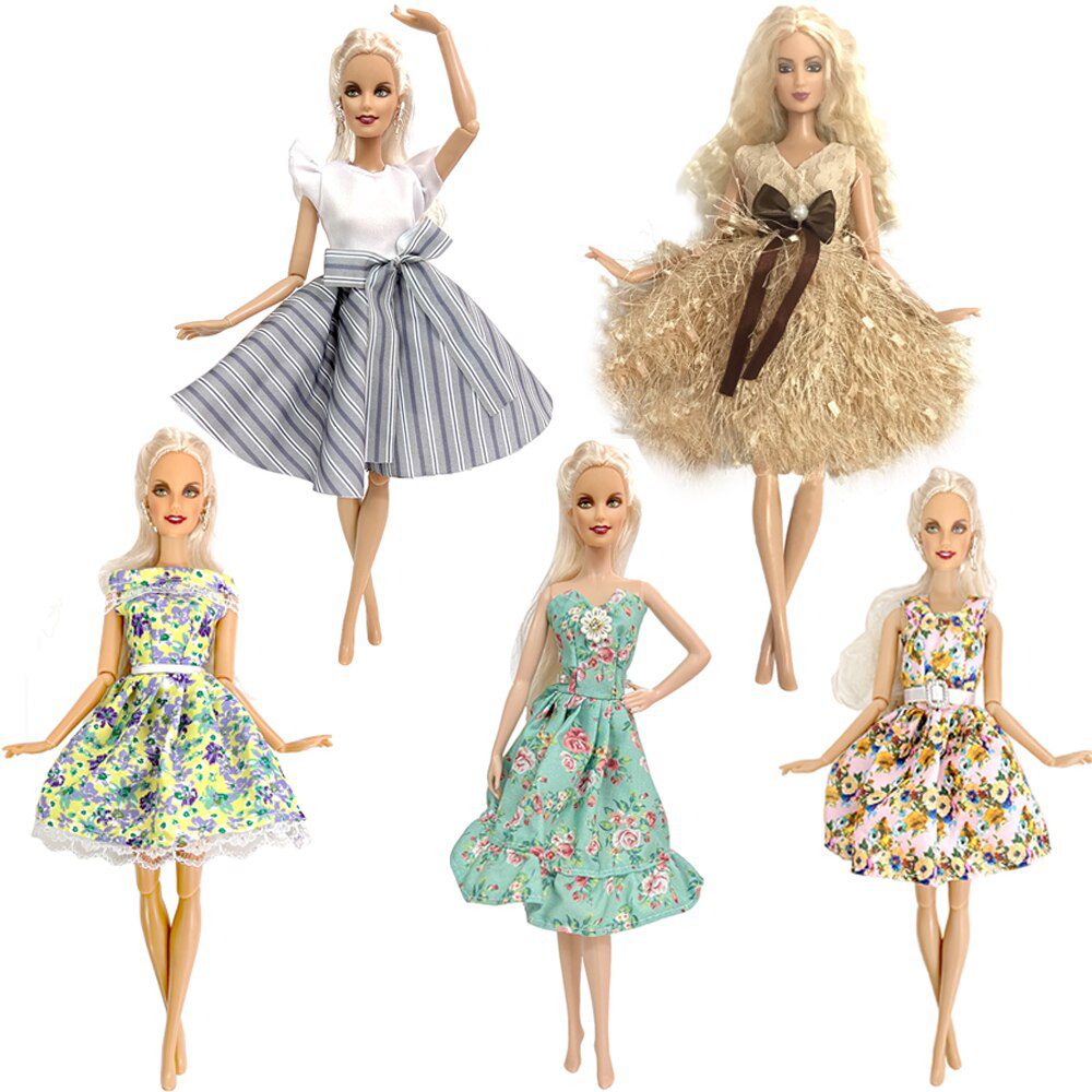 NK 5 Set Hot Sale Princess Fashion Outfits Wear Casual Dress Shirt Skirt  Clothes For Barbie Accessories Doll Girl Gift  Toy JJ