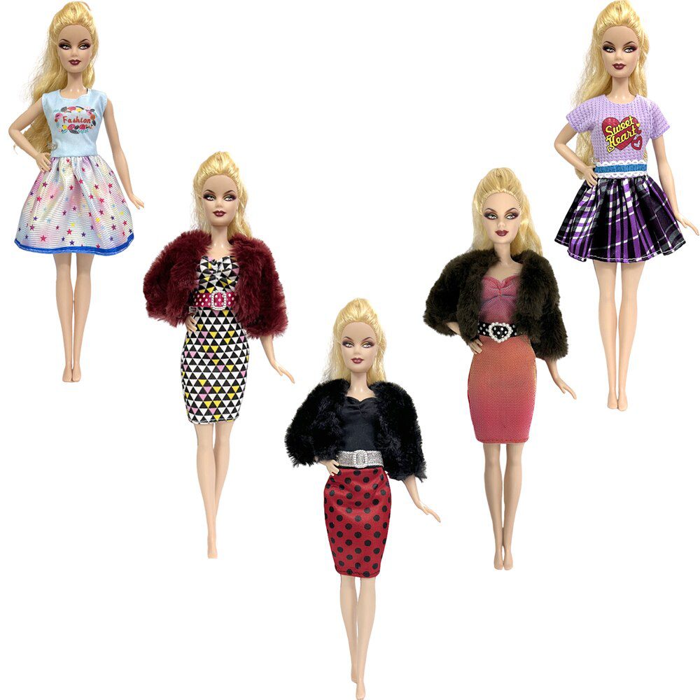 NK 5 Set Hot Sale Princess Fashion Outfits Wear Casual Dress Shirt Skirt  Clothes For Barbie Accessories Doll Girl Gift  Toy JJ