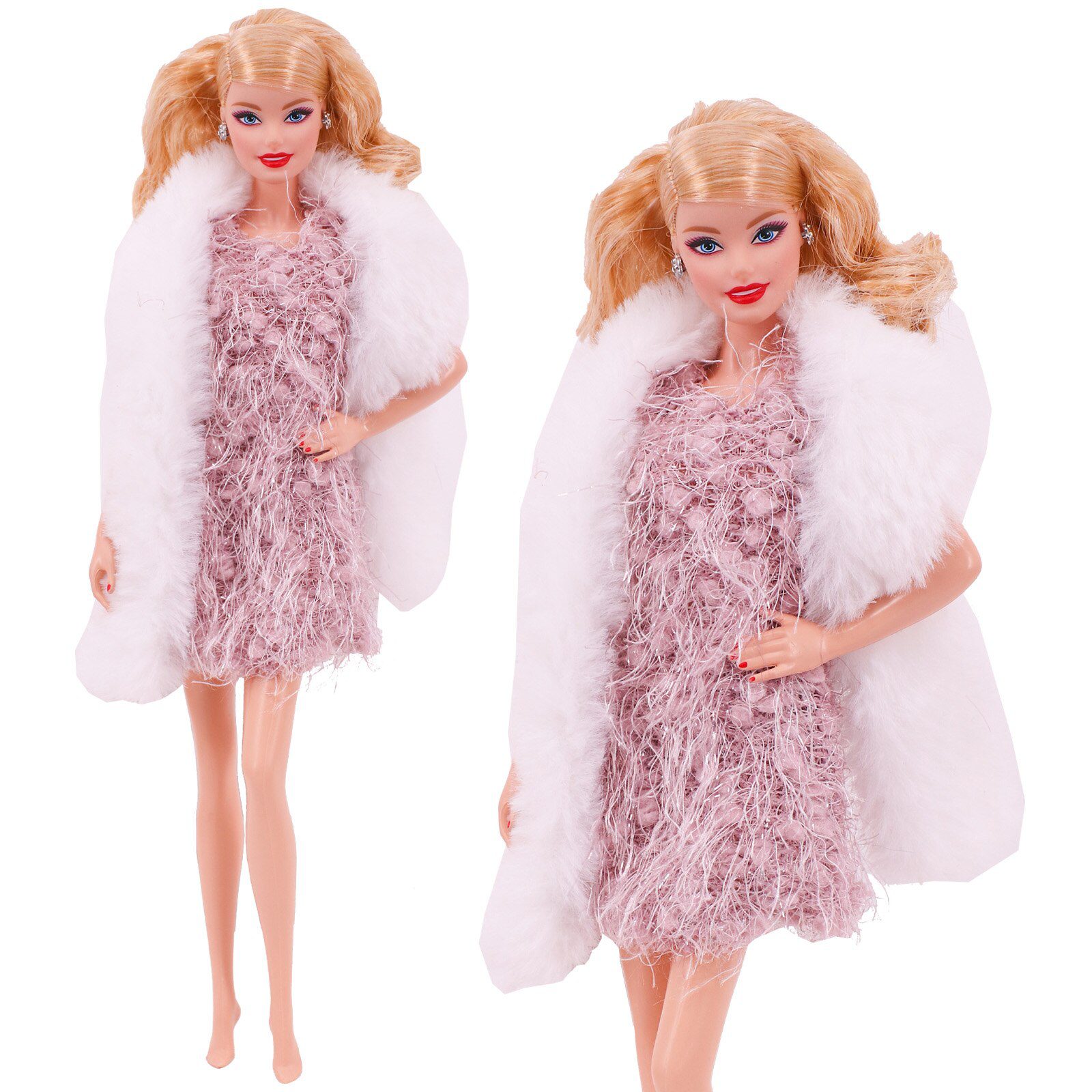 4 Pcs/Set Fur Vest Coat + Dress/Casual Outfit for 11.8 inch Barbies Doll Clothes Accessories Plush Jacket Celebrity,Child's Gift