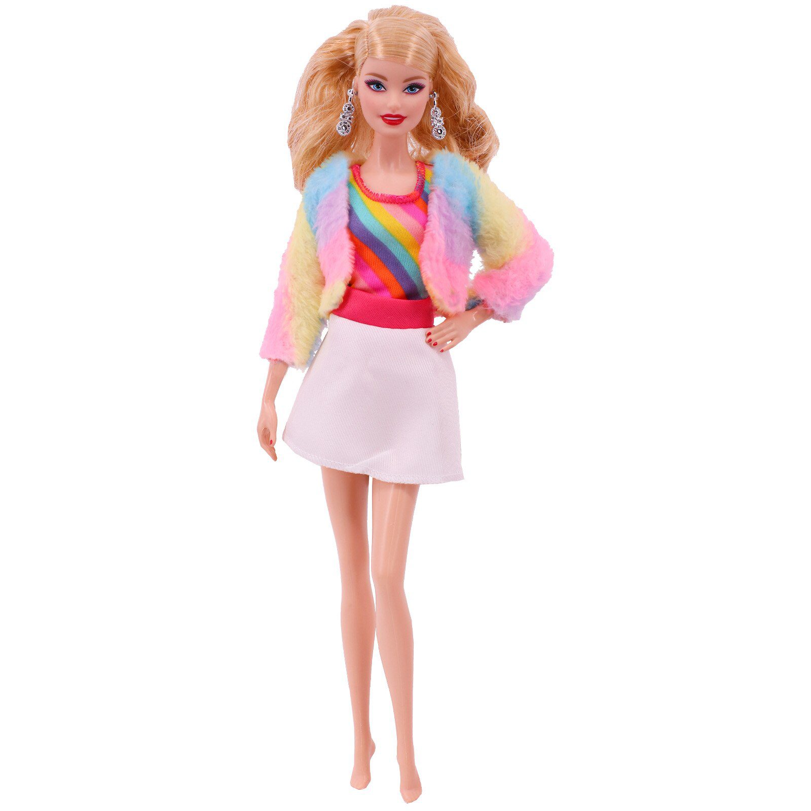 4 Pcs/Set Fur Vest Coat + Dress/Casual Outfit for 11.8 inch Barbies Doll Clothes Accessories Plush Jacket Celebrity,Child's Gift