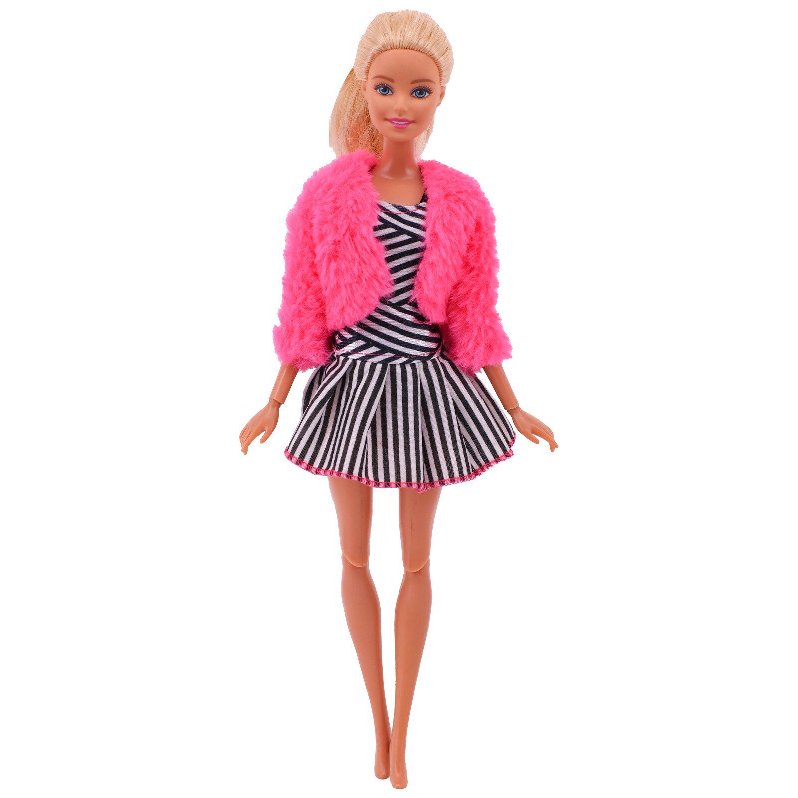 4 Pcs/Set Fur Vest Coat + Dress/Casual Outfit for 11.8 inch Barbies Doll Clothes Accessories Plush Jacket Celebrity,Child's Gift