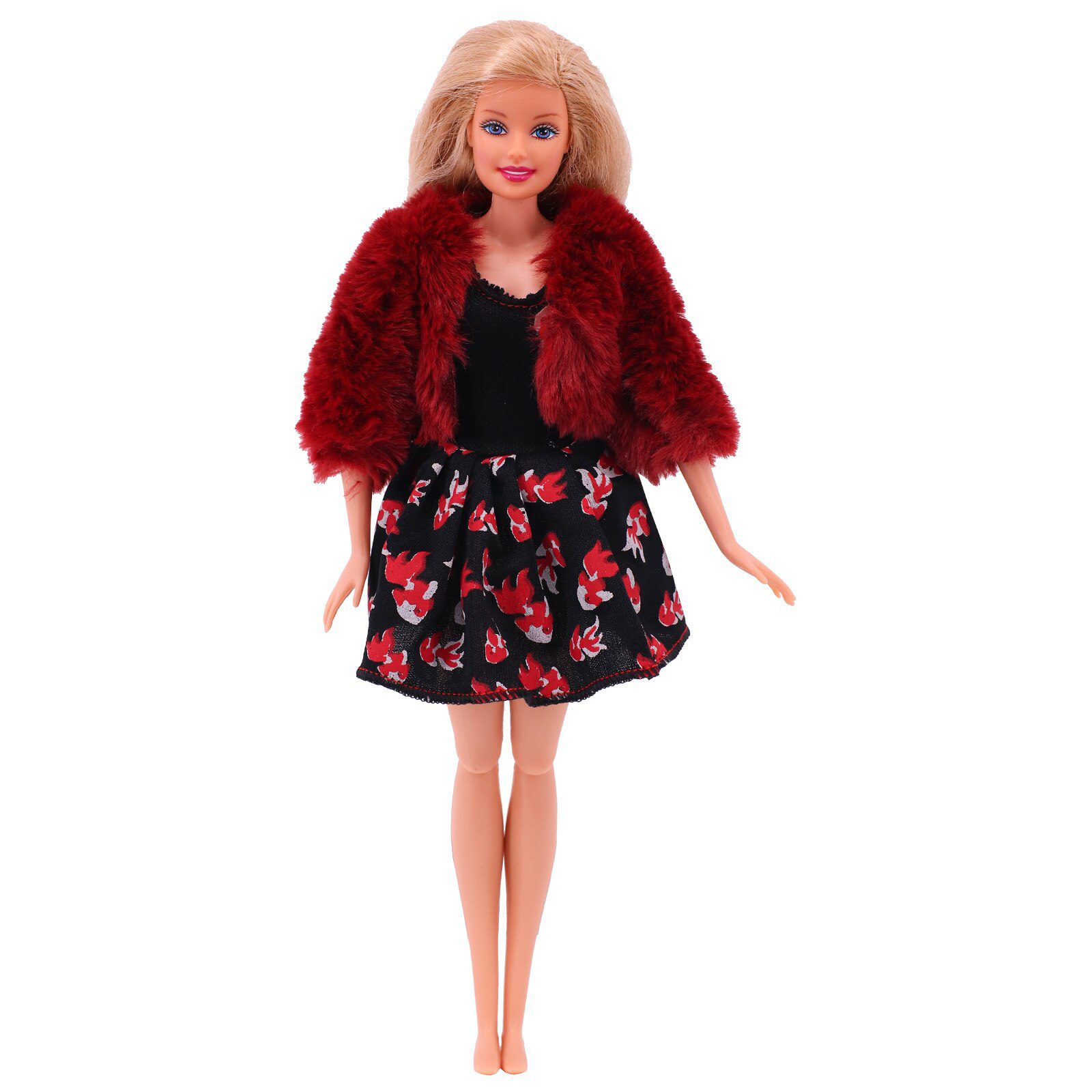 4 Pcs/Set Fur Vest Coat + Dress/Casual Outfit for 11.8 inch Barbies Doll Clothes Accessories Plush Jacket Celebrity,Child's Gift