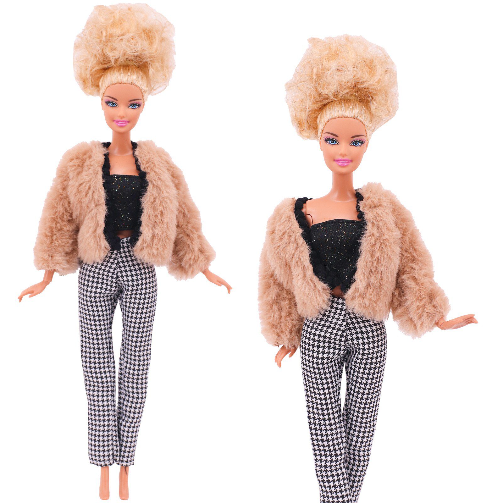 4 Pcs/Set Fur Vest Coat + Dress/Casual Outfit for 11.8 inch Barbies Doll Clothes Accessories Plush Jacket Celebrity,Child's Gift