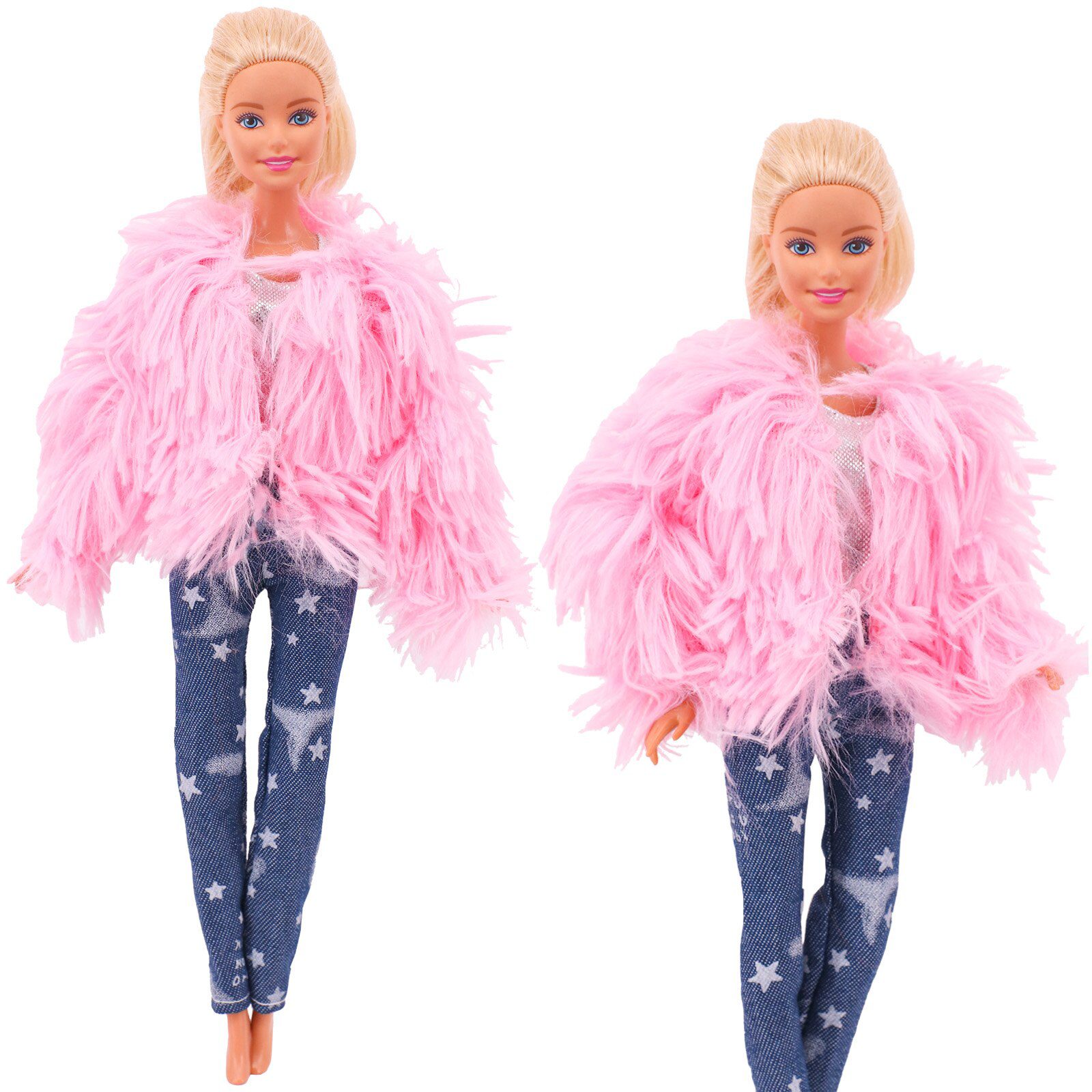 4 Pcs/Set Fur Vest Coat + Dress/Casual Outfit for 11.8 inch Barbies Doll Clothes Accessories Plush Jacket Celebrity,Child's Gift