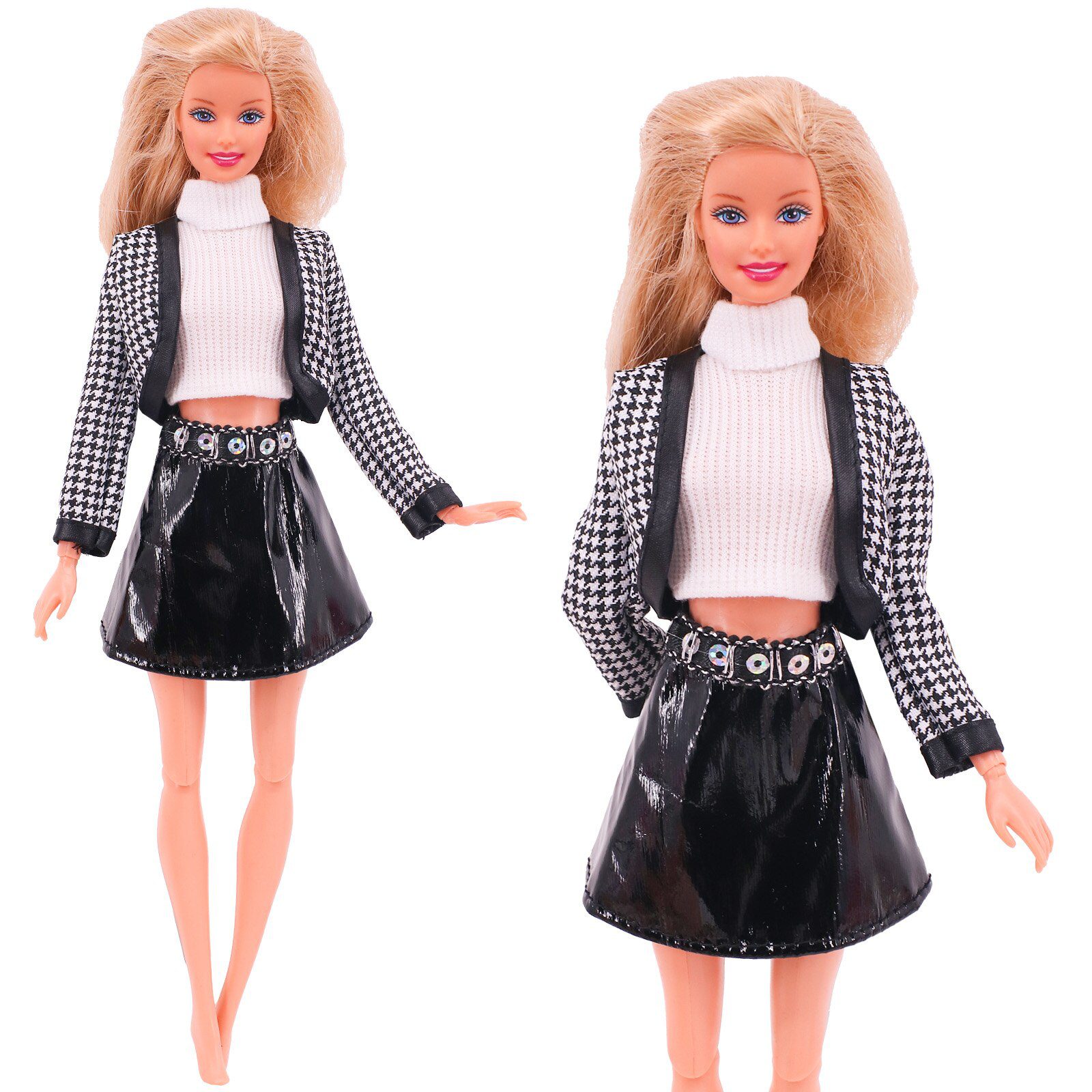 4 Pcs/Set Fur Vest Coat + Dress/Casual Outfit for 11.8 inch Barbies Doll Clothes Accessories Plush Jacket Celebrity,Child's Gift