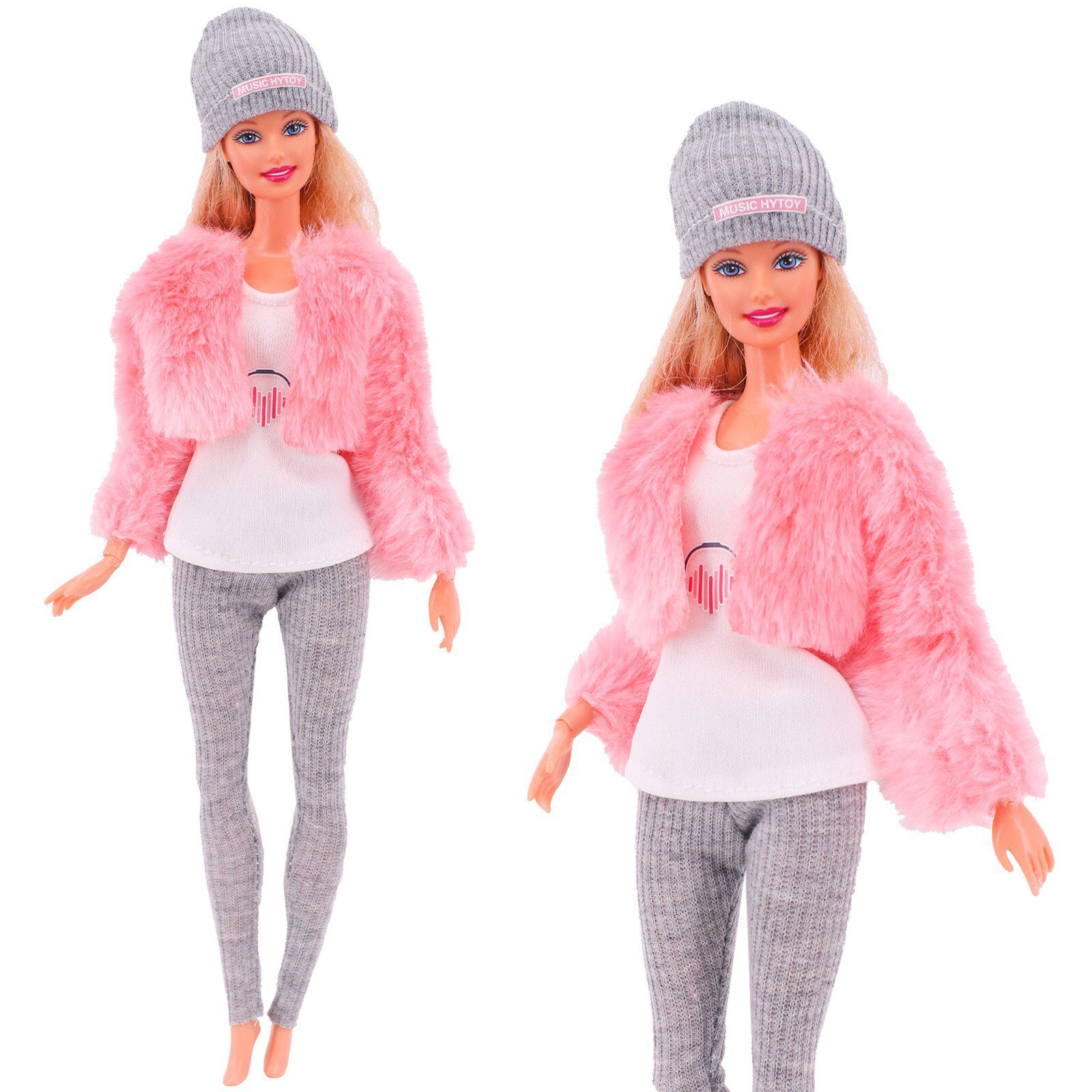 4 Pcs/Set Fur Vest Coat + Dress/Casual Outfit for 11.8 inch Barbies Doll Clothes Accessories Plush Jacket Celebrity,Child's Gift