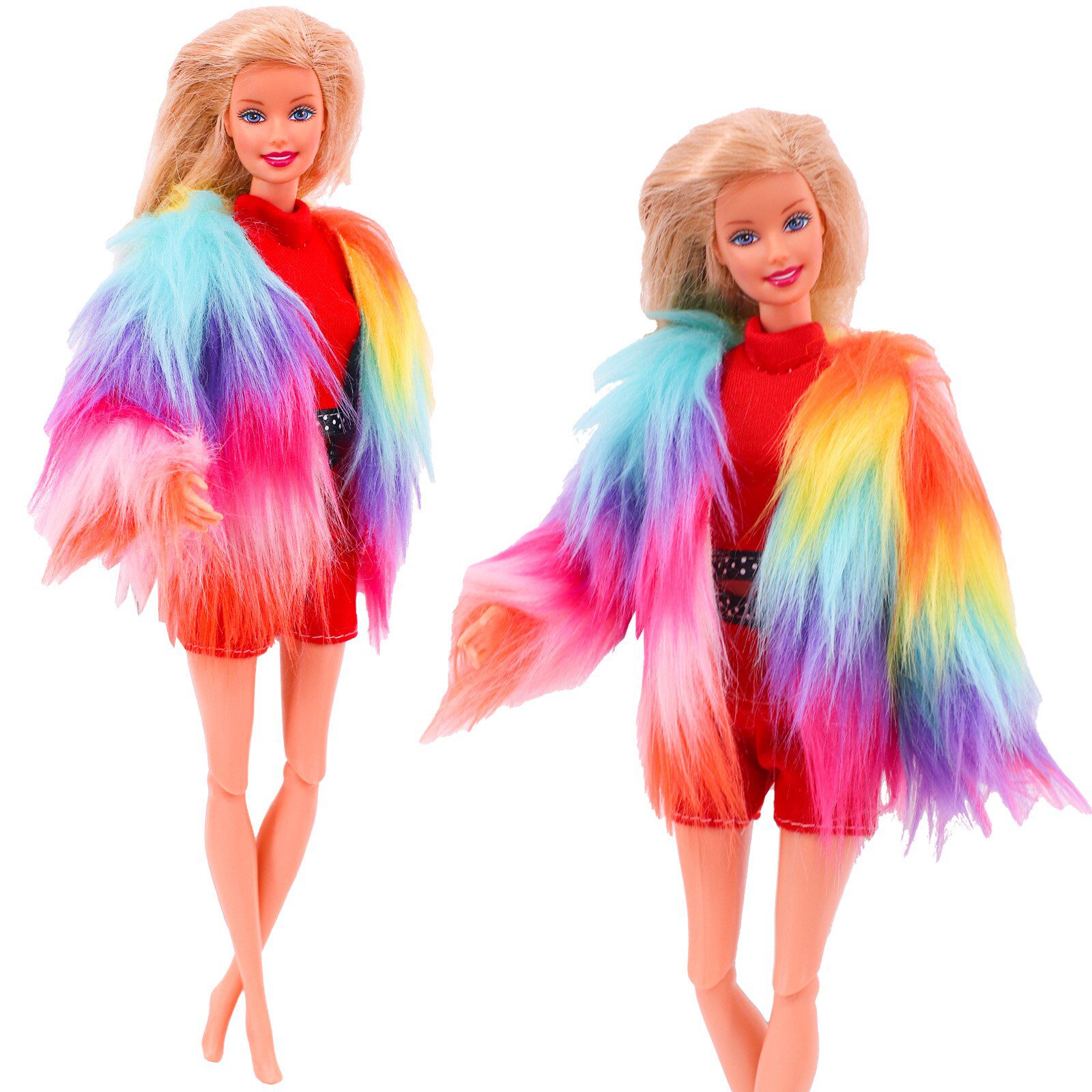 4 Pcs/Set Fur Vest Coat + Dress/Casual Outfit for 11.8 inch Barbies Doll Clothes Accessories Plush Jacket Celebrity,Child's Gift