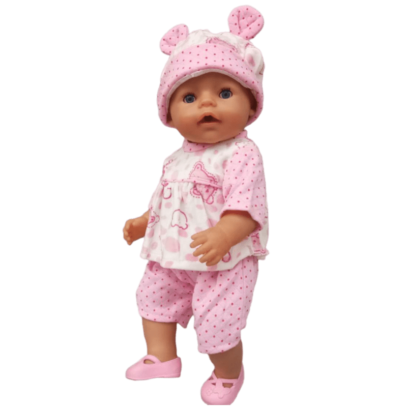 43cm Born New Baby Doll Clothes Pink Kitty Unicorn Pony Pajama Set 18 Inch Doll Clothes Baby Girl Birthday Gift