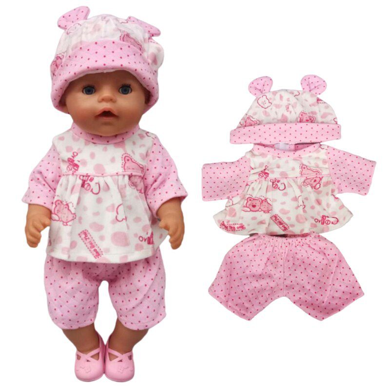 43cm Born New Baby Doll Clothes Pink Kitty Unicorn Pony Pajama Set 18 Inch Doll Clothes Baby Girl Birthday Gift