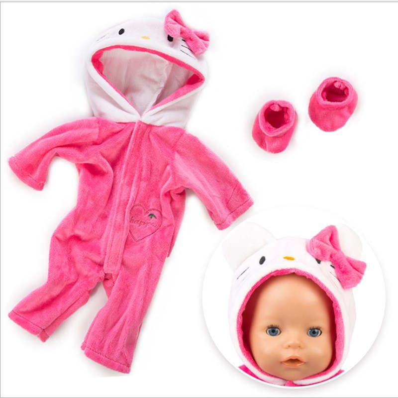 43cm Born New Baby Doll Clothes Pink Kitty Unicorn Pony Pajama Set 18 Inch Doll Clothes Baby Girl Birthday Gift