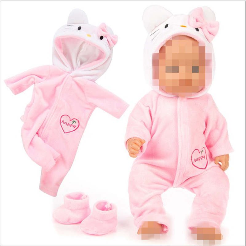 43cm Born New Baby Doll Clothes Pink Kitty Unicorn Pony Pajama Set 18 Inch Doll Clothes Baby Girl Birthday Gift