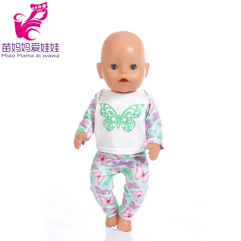 43cm Born New Baby Doll Clothes Pink Kitty Unicorn Pony Pajama Set 18 Inch Doll Clothes Baby Girl Birthday Gift