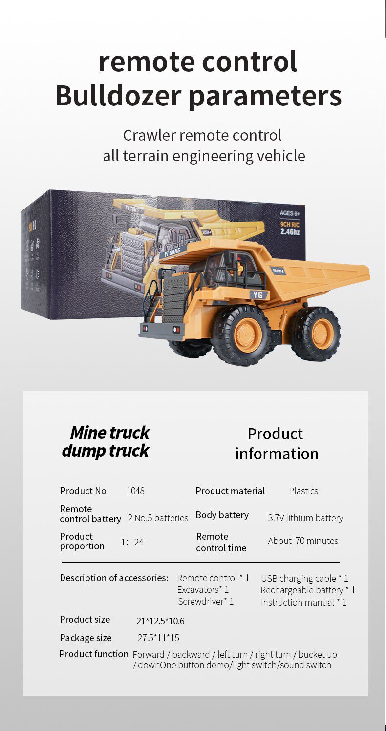 1:20 RC Excavator Dumper RC Car 2.4G Remote Control Engineering Vehicle Crawler Truck Bulldozer Children Toys for Boys Kids Gift 1:20 RC Excavator Dumper RC Car 2.4G Remote Control Engineering Vehicle Crawler Truck Bulldozer Children Toys for Boys Kids Gift