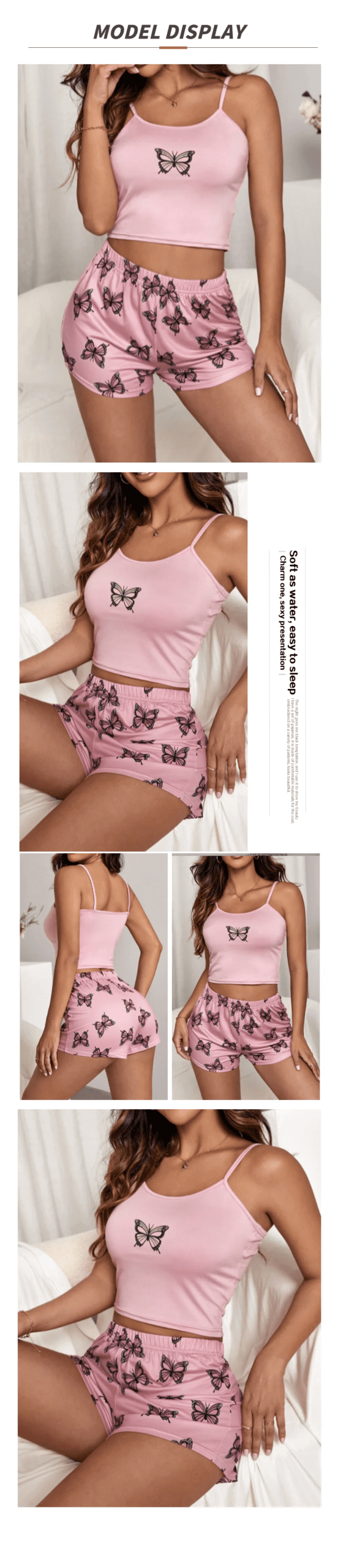 Two Pieces Summer Sexy Pajamas Butterfly Print Cami Pajamas Set Fashion Sexy Home Ladies Underwear Vest Shorts Pijamas