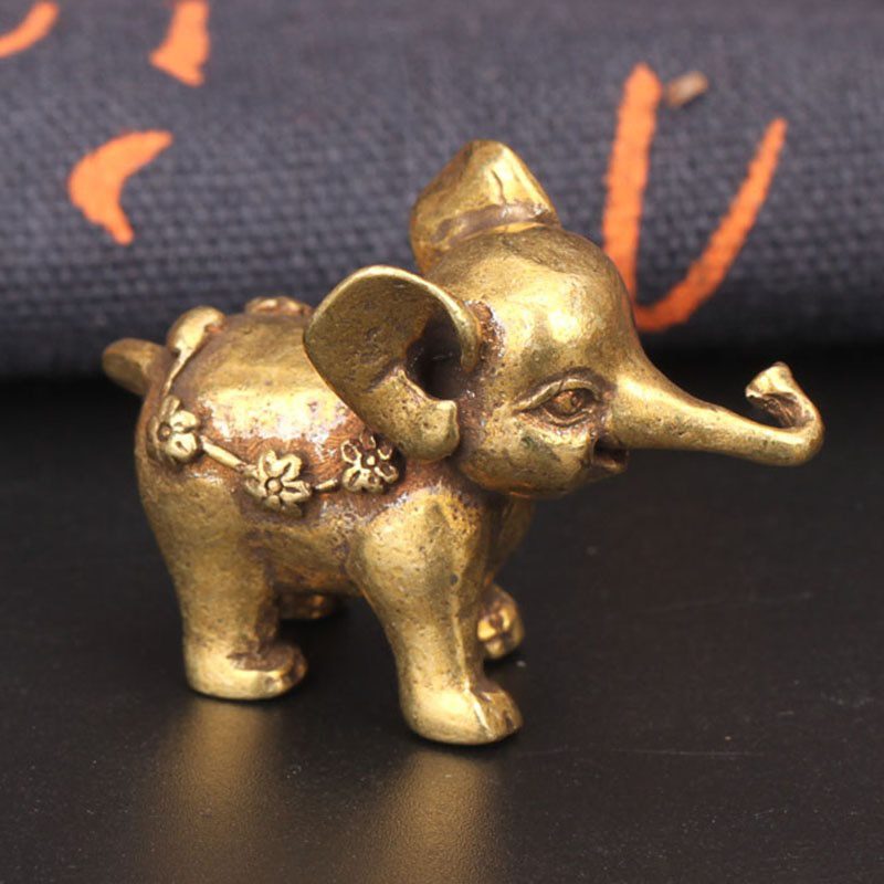 Antique Bronze Minature Elephant Figurines Tea Pet Table Ornament Decorations Solid Copper Animal Crafts Home Decor Living Room
