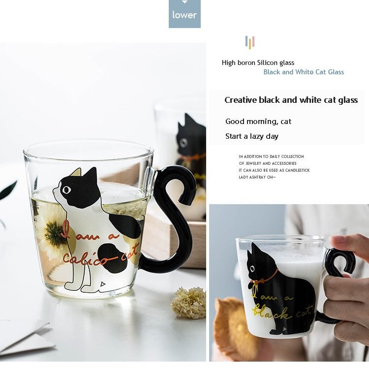 Coffee milk tea Glass water cup Cartoon creative cute Cat mug Red wine beer champagne glasses kids bottle reusable