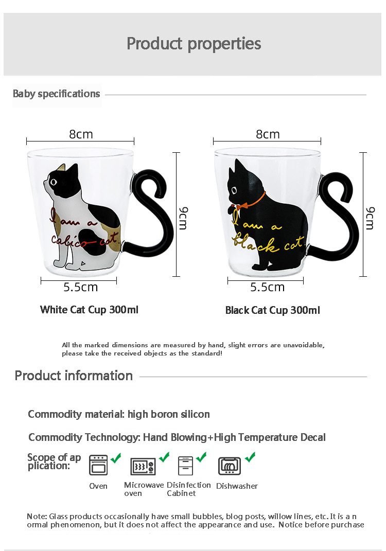 Coffee milk tea Glass water cup Cartoon creative cute Cat mug Red wine beer champagne glasses kids bottle reusable