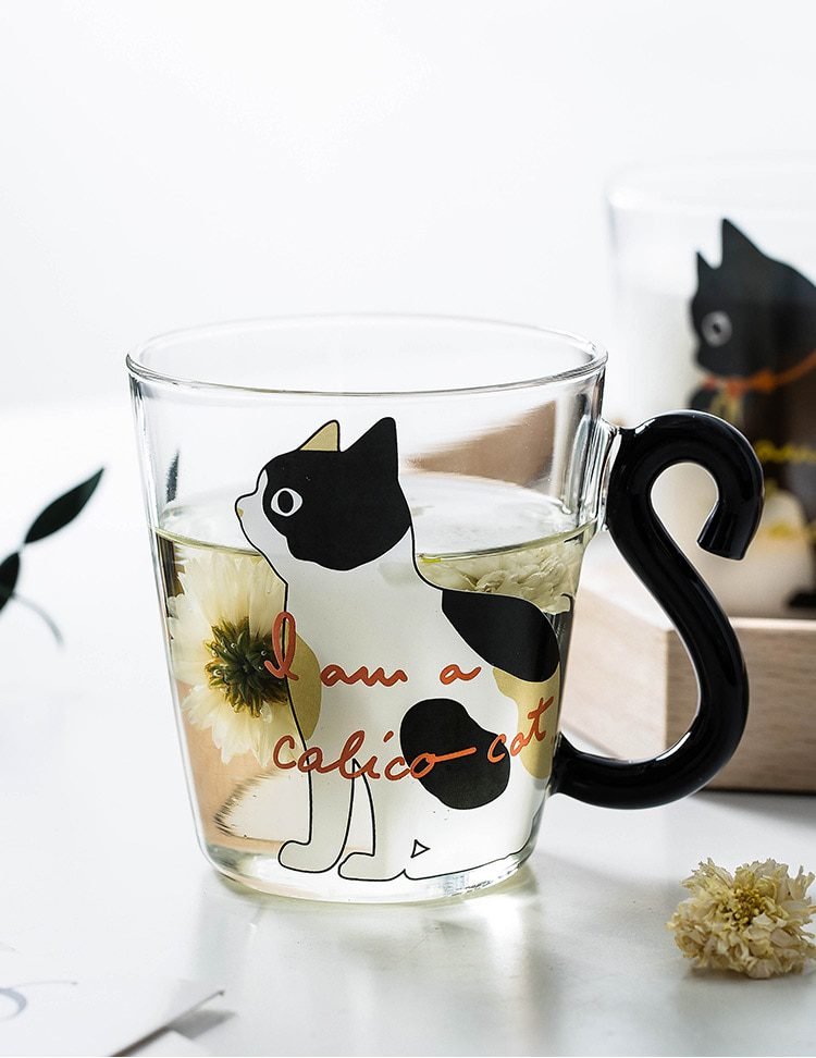 Coffee milk tea Glass water cup Cartoon creative cute Cat mug Red wine beer champagne glasses kids bottle reusable