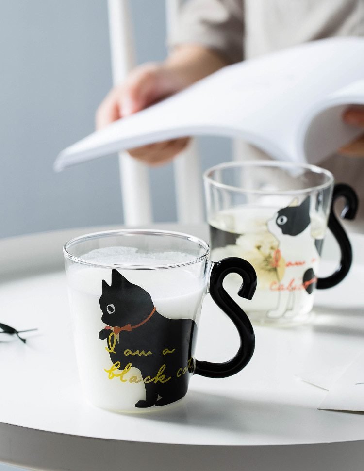 Coffee milk tea Glass water cup Cartoon creative cute Cat mug Red wine beer champagne glasses kids bottle reusable