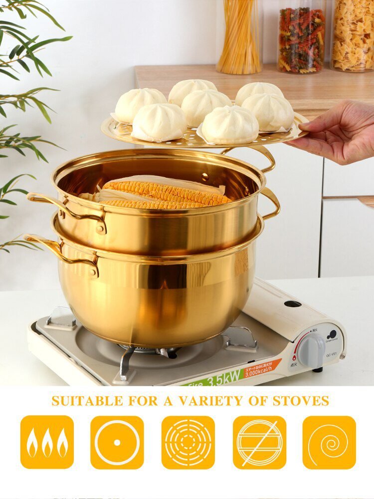 3 layers Stainless Steel Gold Cooking Pots Mojito Fashion