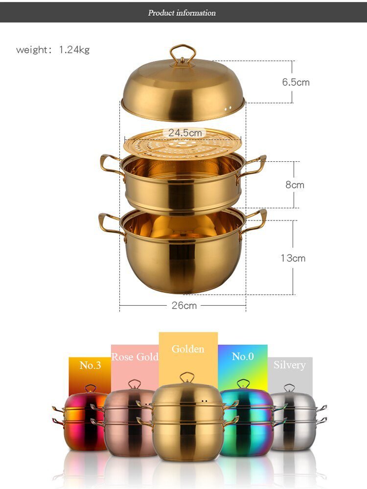 3 layers Stainless Steel Gold Cooking Pots Mojito Fashion