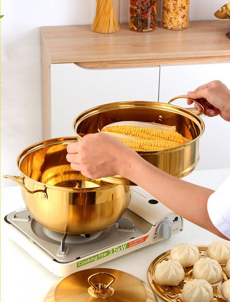 3 layers Stainless Steel Gold Cooking Pots Mojito Fashion