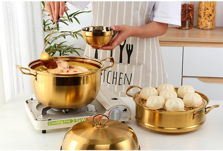 3 layers Stainless Steel Gold Cooking Pots Mojito Fashion
