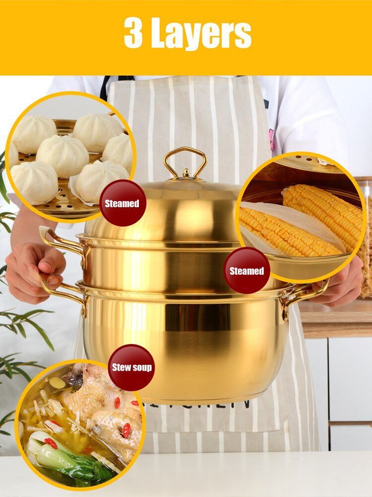 3 layers Stainless Steel Gold Cooking Pots Mojito Fashion