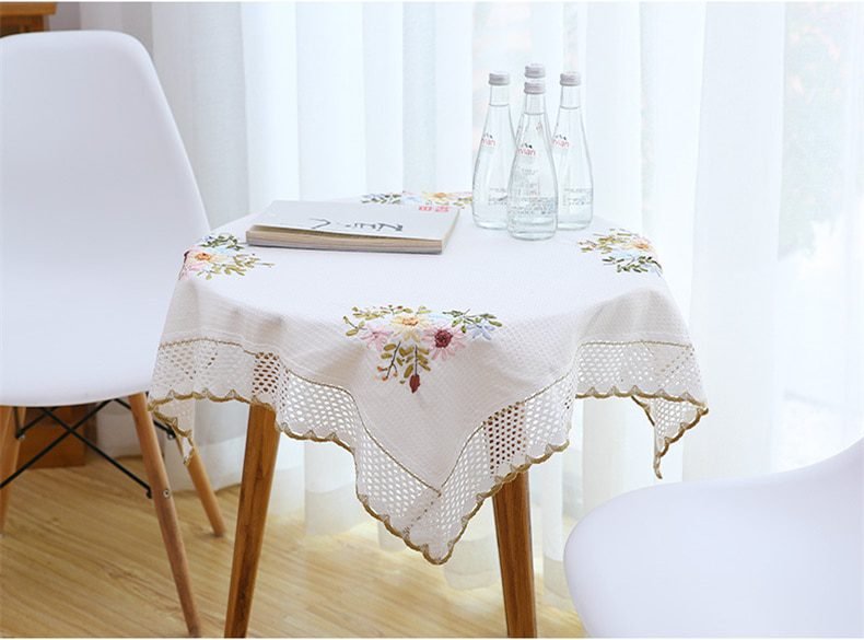 Europe Flowers Tablecloth White Hollow Lace Cotton Linen Dustproof Table cloth Wedding Banquet TV Cabinet Cover Cloth