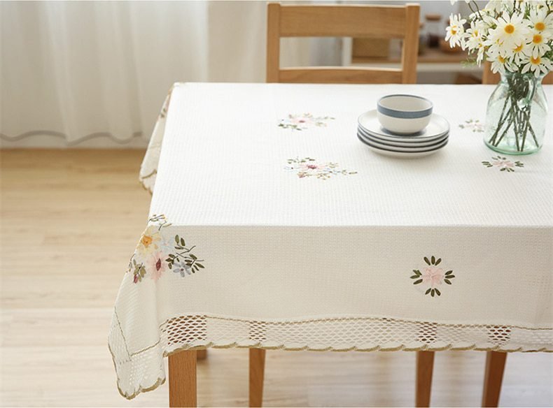 Europe Flowers Tablecloth White Hollow Lace Cotton Linen Dustproof Table cloth Wedding Banquet TV Cabinet Cover Cloth