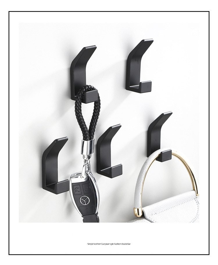 5PCS Double Hook Black White Towel Hook For Bathroom Clothes Hook Bedroom Robe Hook Coat Hook For Livingroom Kitchen Accessories