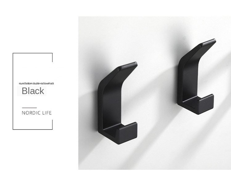5PCS Double Hook Black White Towel Hook For Bathroom Clothes Hook Bedroom Robe Hook Coat Hook For Livingroom Kitchen Accessories