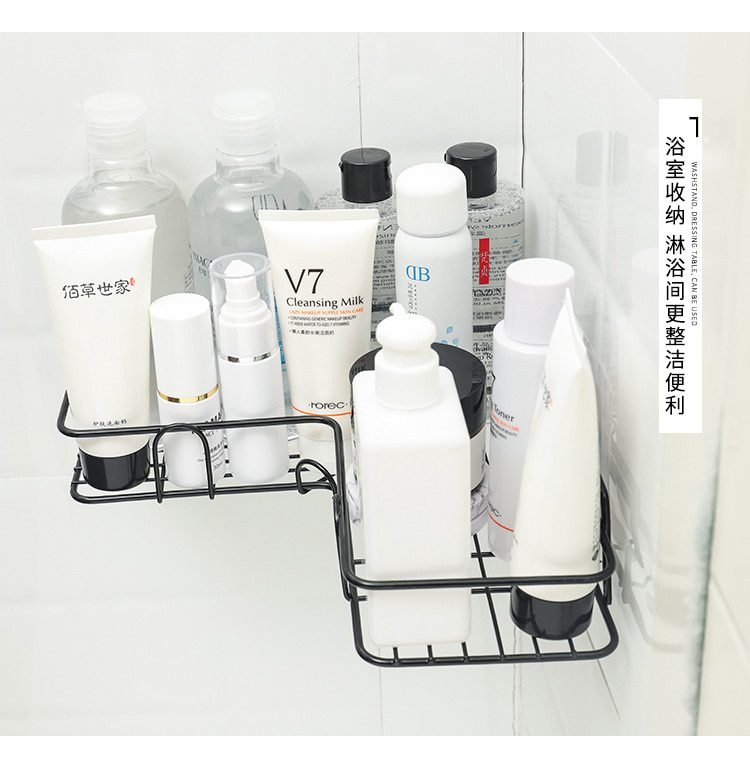 Bathroom kitchen Punch Corner Frame Shower Shelf Wrought Iron Shampoo Storage Rack Holder with Suction Cup bathroom accessories