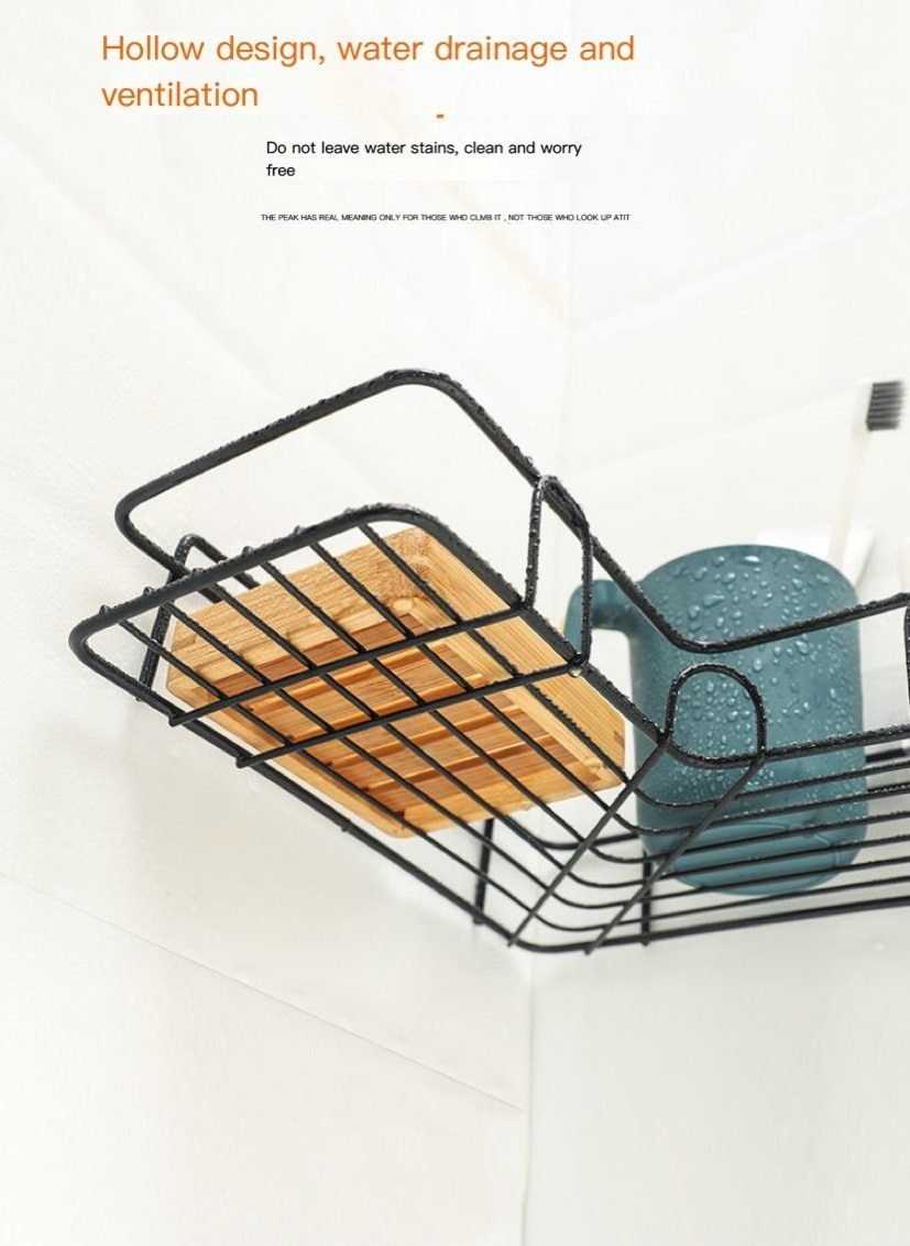 Bathroom kitchen Punch Corner Frame Shower Shelf Wrought Iron Shampoo Storage Rack Holder with Suction Cup bathroom accessories