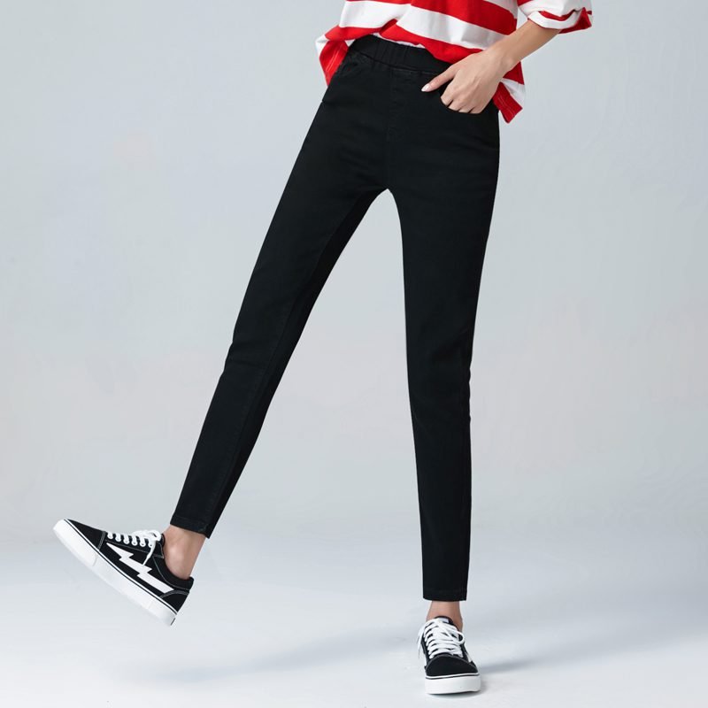 Women's Elastic High Waist Skinny Jeans Plus Size 5XL 6XL Fashion Women Black Blue Pocket Mom Jeans Skinny Stretch Denim Pants